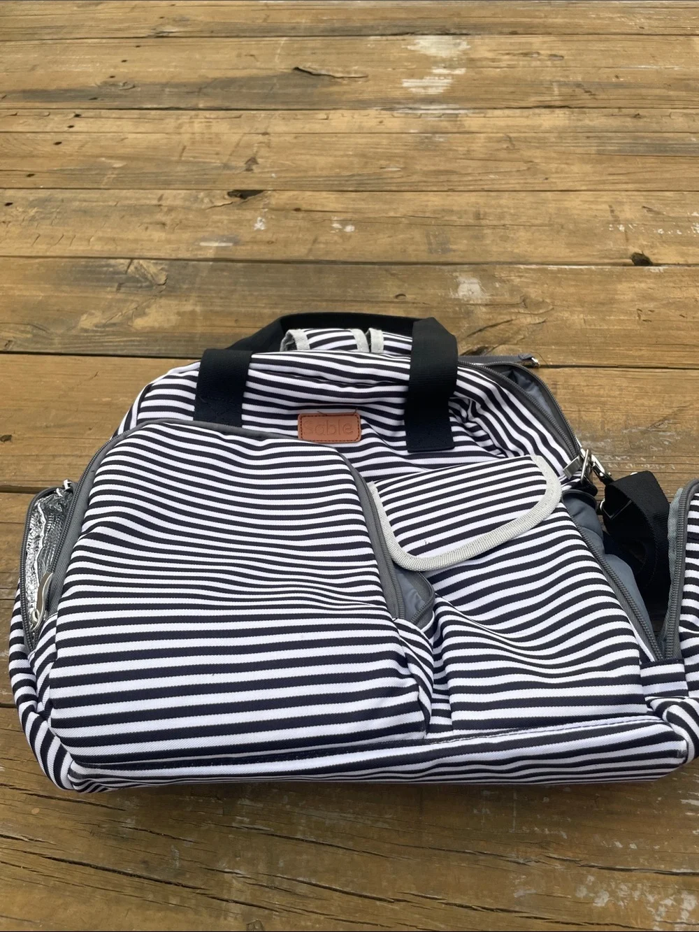 Unbranded Black & White Striped  Travel Tote Bag/ diaper bag